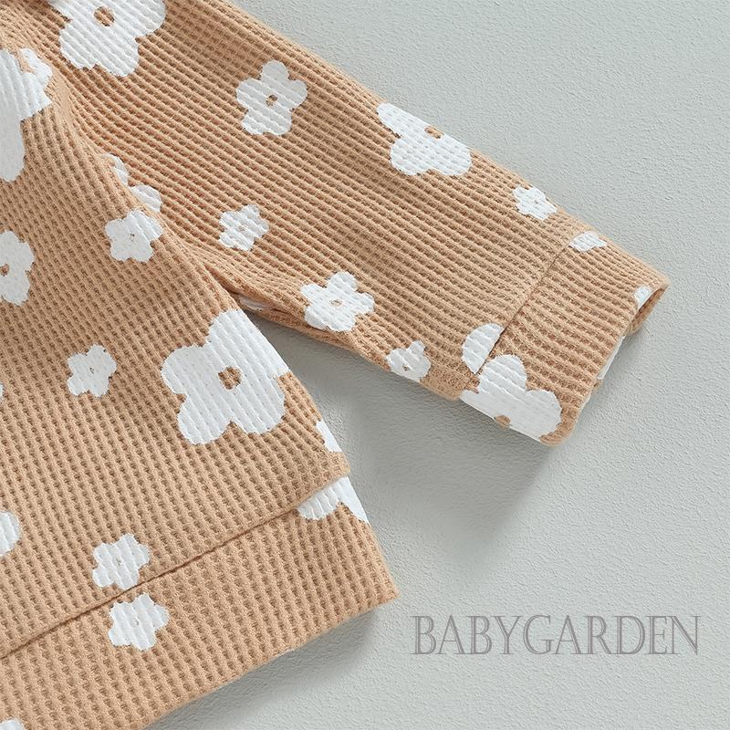 Set Đồ Gồm Áo Tay Dài + Quần + Băng Cài Đầu Rút Dây In Họa Tiết Hoa Cho Bé Gái 0-24 Tháng Tuổi