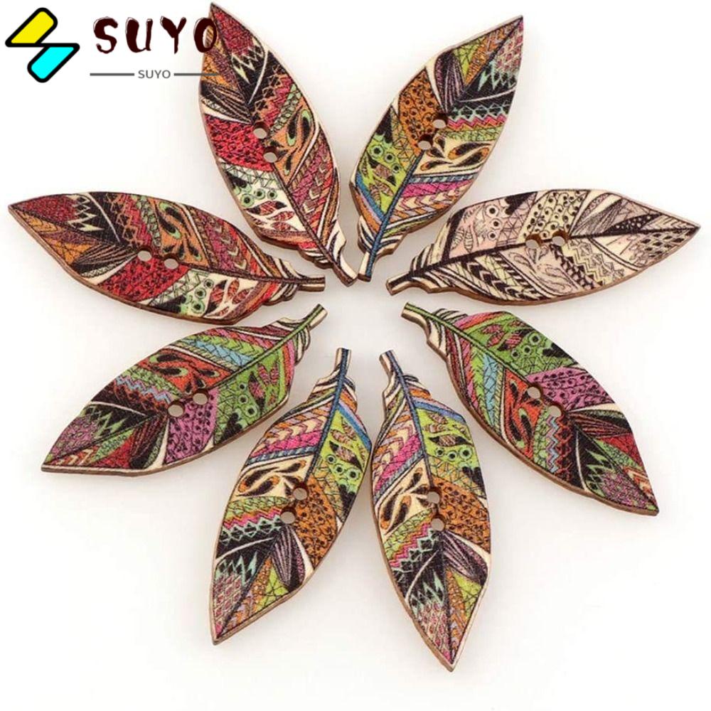 SUYO Nút Gỗ Hình Chiếc Lá Nhiều Màu Sắc