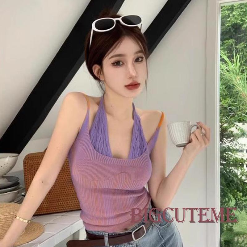 Áo Thun Sát Nách Giả Hai Lớp Màu Sắc Tương Phản Thời Trang Mùa Hè Cho Nữ