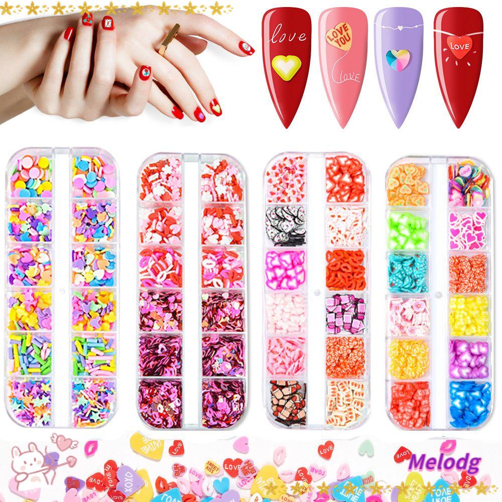 MELODG Miếng Dán Trang Trí Móng Tay Họa Tiết Trái Tim 3D 12 Họa Tiết Dành Cho Ngày Valentine