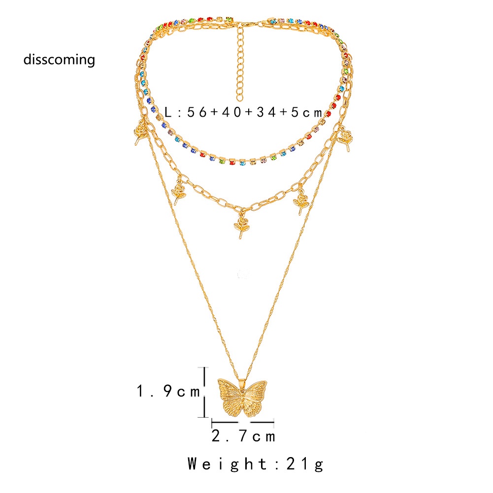 Áo Thun In Hình SL SL SL Thời Trang Năng Động| Vòng cổ Nhiều Lớp Hình Hoa Hồng Và Bướm Đính Kim Cương Nhân Tạo Nhiều Màu Sắc Lãng Mạn Thời Trang Cho Nữ