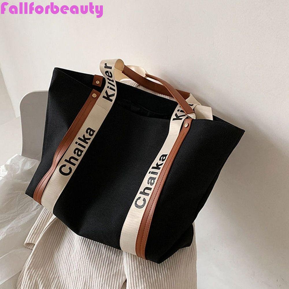 FALLFORBEAUTY Túi Xách Canvas Cỡ Lớn In Chữ Thời Trang Đường Phố Cho Nữ