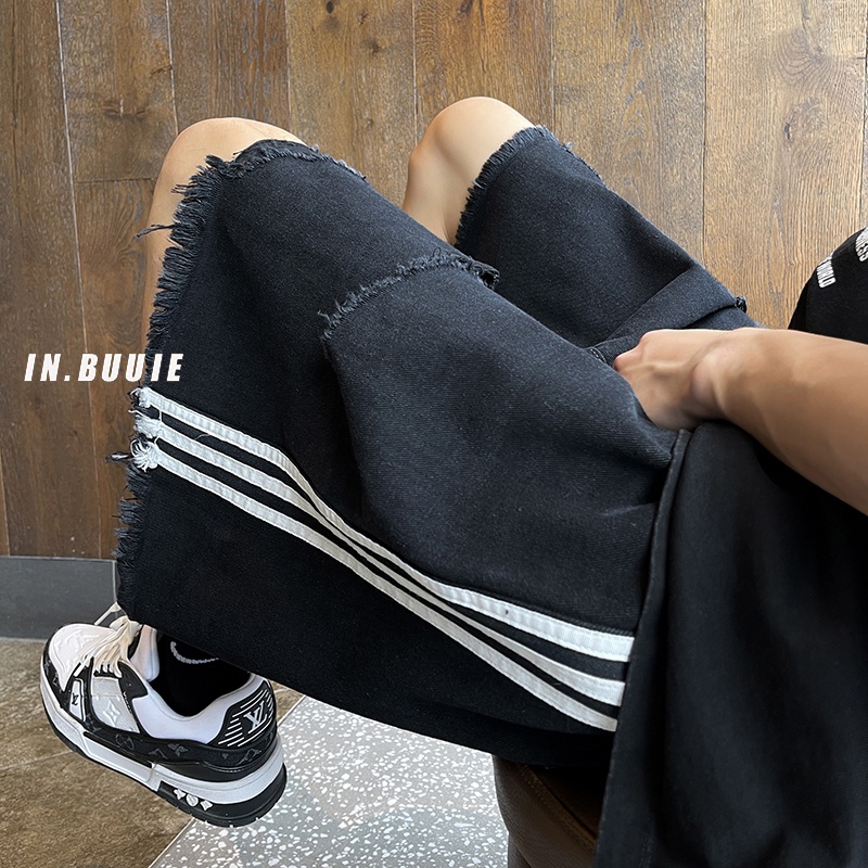 Quần Short Denim Dáng Rộng Phối Rách Kiểu Retro Mỹ Thời Trang Mùa Hè Cho Nam