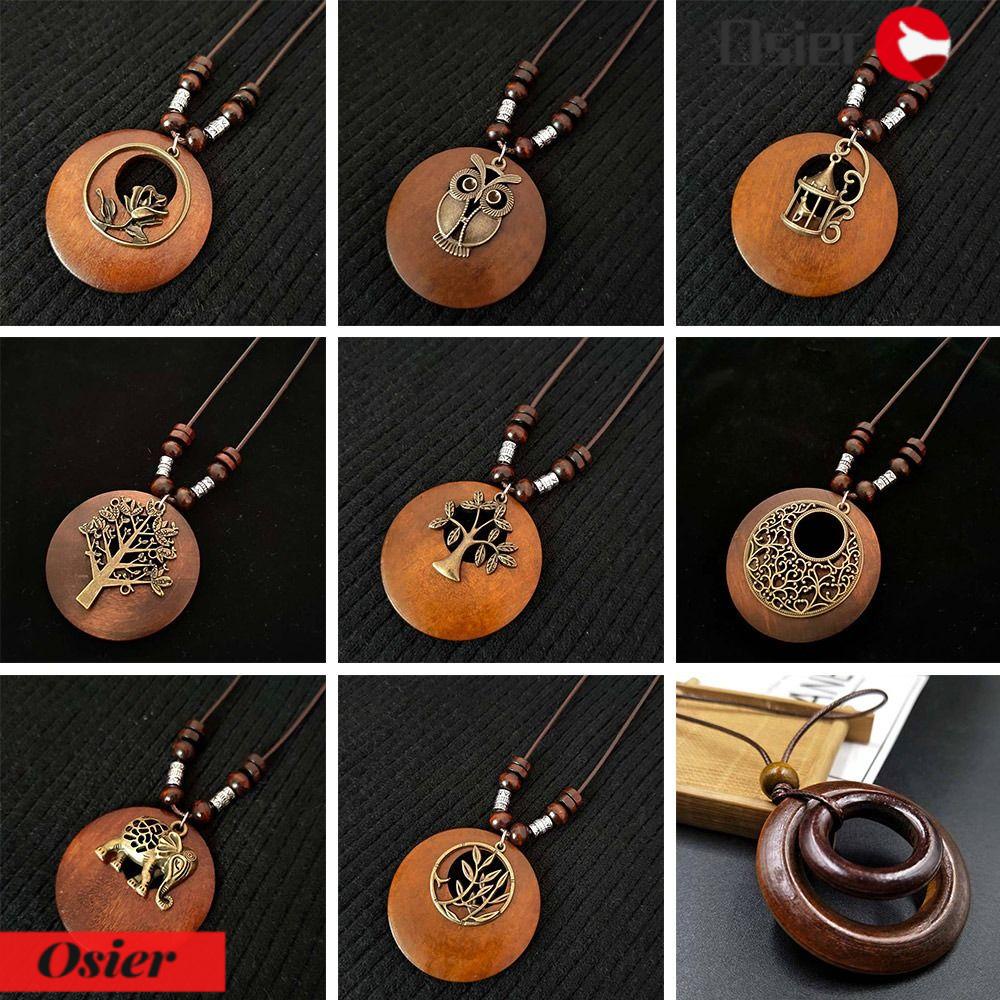 OSIER1 Vòng cổ Mặt Gỗ Thời Trang Dành Cho Nữ