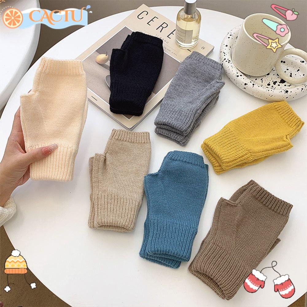 CACTU Găng Tay Dệt Kim Hở Ngón Thời Trang Mùa Thu Ấm Áp Cho Nữ