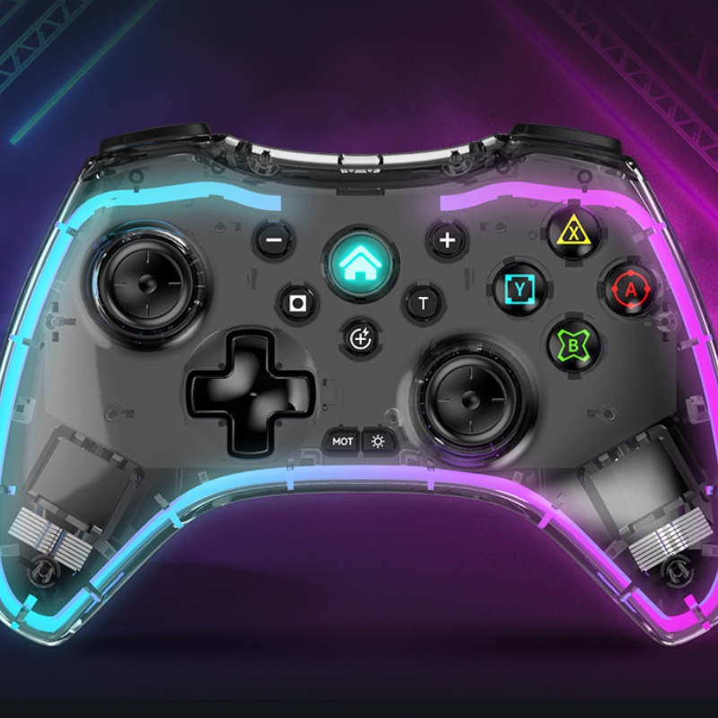 Tay Cầm Chơi Game Không Dây LED RGB Trong Suốt Bluetooth 2.4G Dành Cho Máy Tính/Laptop/Điện Thoại
