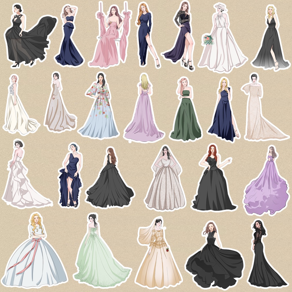 Bộ 50 Tờ Nhãn Dán Hình Cô Gái Mặc Đầm Cưới Kiểu Vintage Sáng Tạo DIY