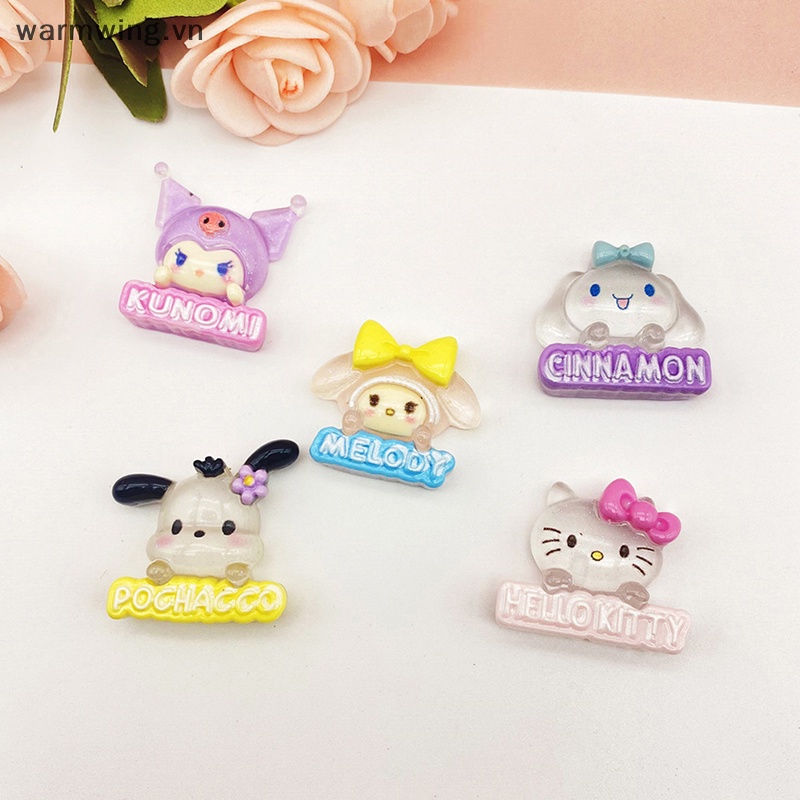 Bộ 2 Phụ Kiện Trang Trí Hình Cinnamoroll Hello Kitty Kuromi Bằng Resin Phát Sáng DIY