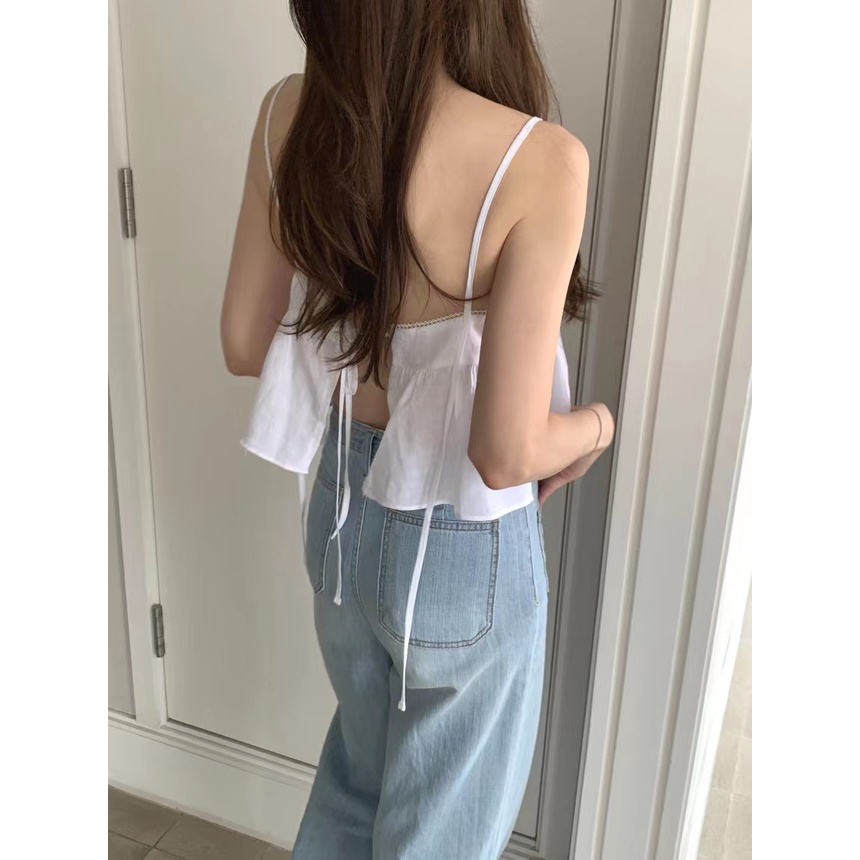 「 Sauce 」Áo Hai Dây Mùa Hè Buộc Dây Sau Lưng Phong Cách Hàn Quốc Cho Nữ