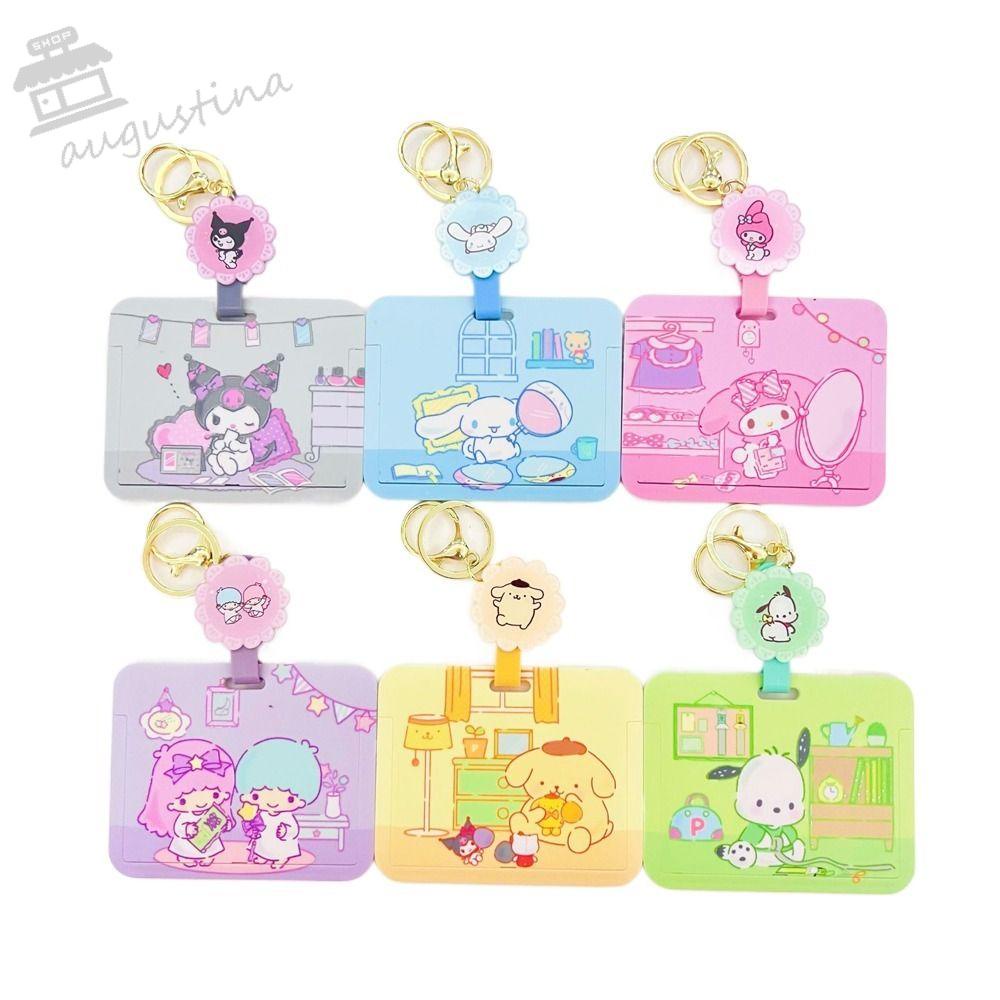 AUGUSTINA Vỏ Đựng Thẻ Bằng PC Có Dây Đeo In Hình Mèo Kitty Cinnamoroll / Cún Cưng Dễ Thương Cho Nữ