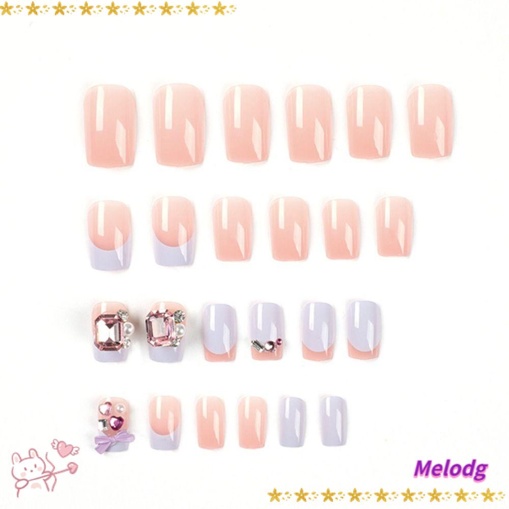 MELODG Bộ 24 Móng Tay Giả Che Phủ Toàn Diện Hình Vuông