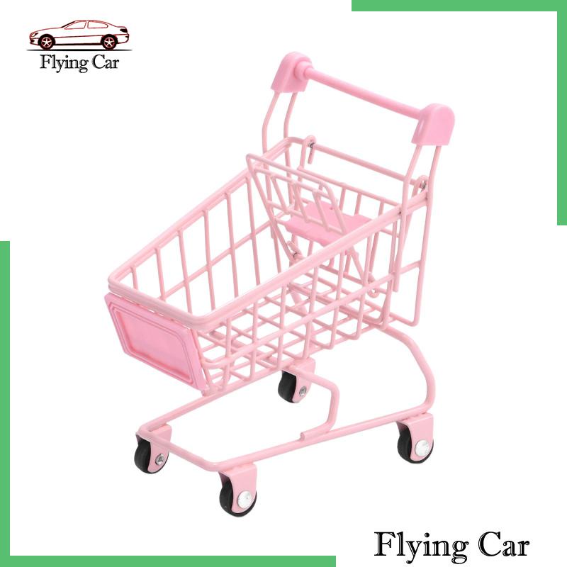 Xe Đẩy Mua Sắm Mini Trang Trí Nội Thất Nhà Búp Bê Kèm Giá Đỡ Đồ Trang