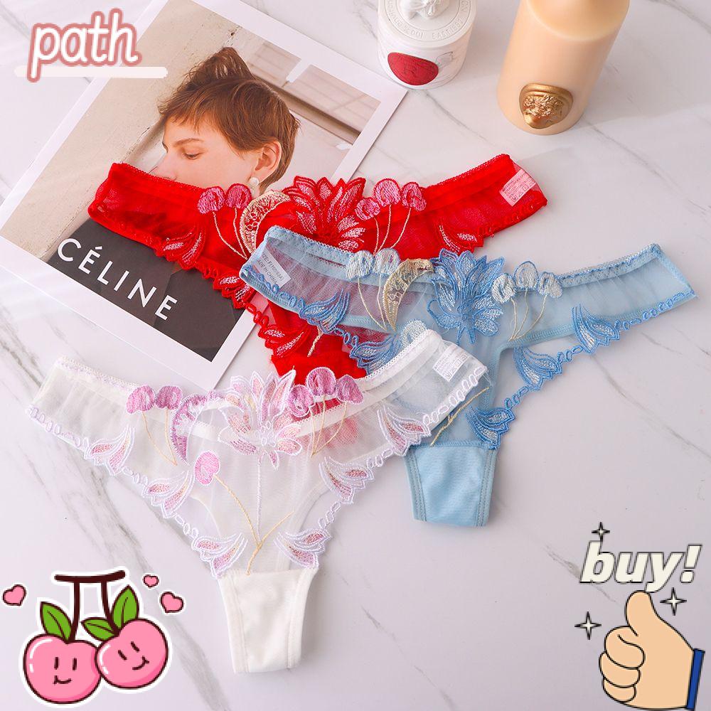 PATH Quần Lót Lưng Thấp Hoạ Tiết Thêu Thiết Kế Xuyên Thấu Cho Phái Nữ