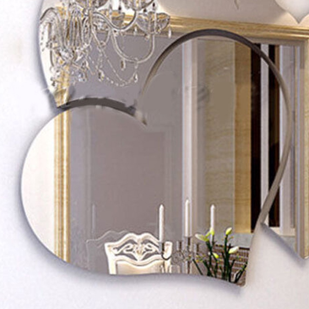 1 Bộ Gương Dán Tường Bằng Acrylic Hình Trái Tim Màu Sắc Trơn Có Thể Tháo Gỡ Trang Trí Nhà Cửa