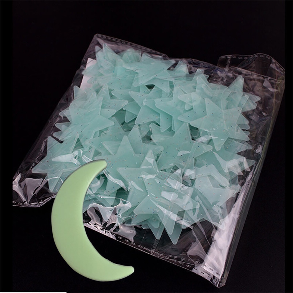 (Bất Ngờ) 101 Miếng Dán Tường Trăng Sao Dạ Quang Phát Sáng Trong Bóng Tối Trang Trí Phòng Trẻ Em