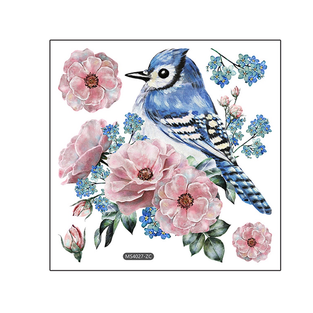 Miếng Dán Trang Trí Toilet Bằng PVC Chống Thấm Nước Họa Tiết Hoa Và Chim Vẽ Tay