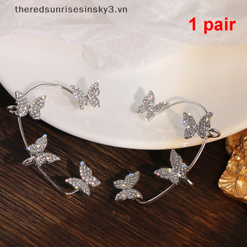 Khuyên Kẹp Vành Tai Hình Bướm Đính Đá Zircon Lấp Lánh Thời Trang Dự Tiệc