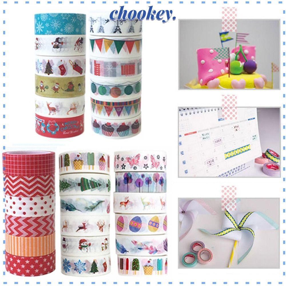 CHOOKEY 6 Cuộn Băng Dính Với Họa Tiết Theo Phong Cách Giáng Sinh