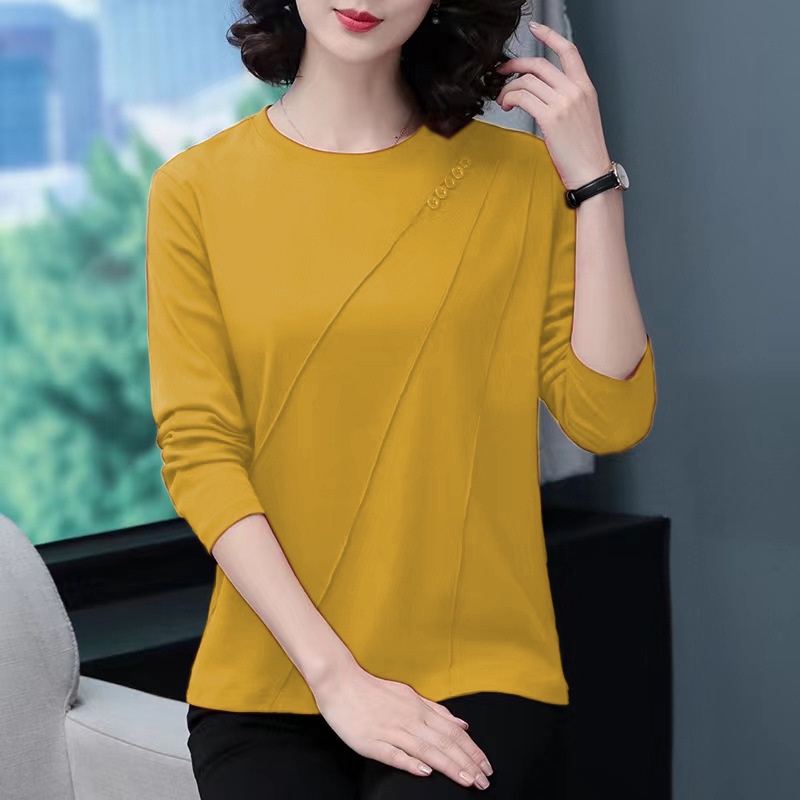 Áo Thun Dài Tay Dáng Rộng Màu Sắc Đơn Giản Cho Nữ