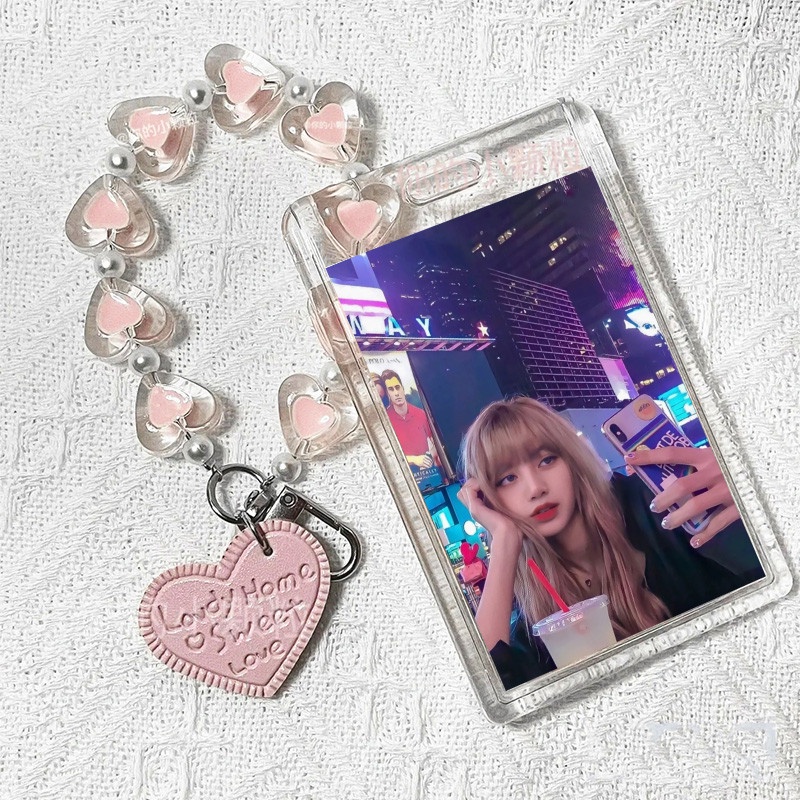 Bao Đựng Thẻ ID / Thẻ Hình Lisa Nhóm Nhạc Blackpink Phối Dây Xích Dễ Thương Cho Học Sinh