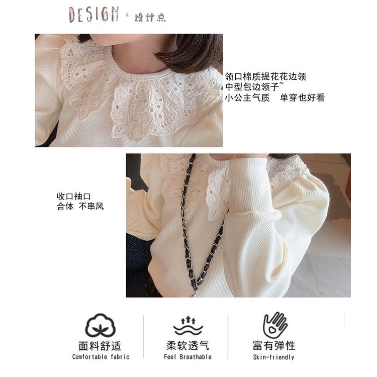 Áo thun tay dài phối ren thời trang phong cách mùa thu cho bé gái