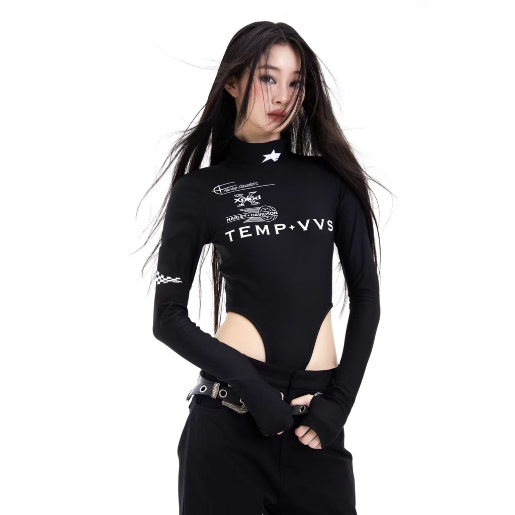 Áo Thun Tay Dài Cổ Cao Ôm Dáng In Chữ One Piece Cá Tính Thời Trang Cho Nữ 2023