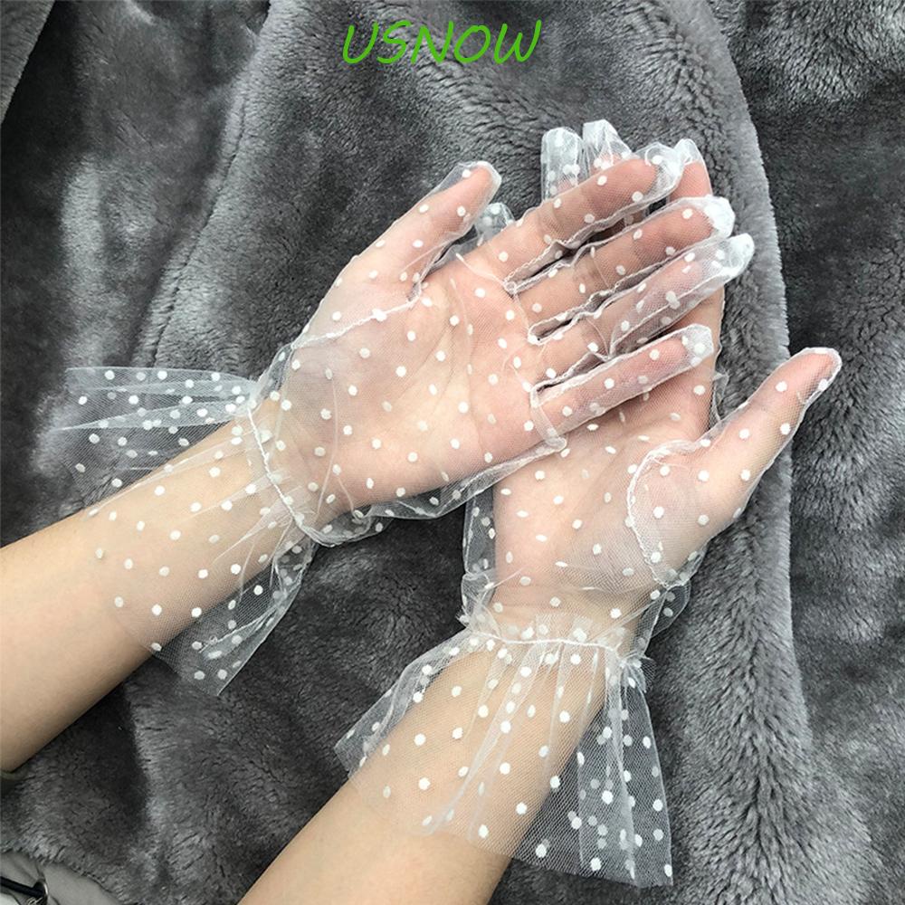 USNOW Đôi Găng Tay Vải Tuyn Phối Ren Thời Trang Cho Nữ