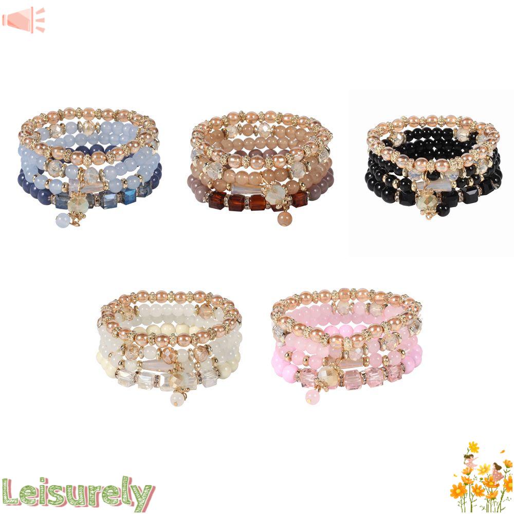 LEILY Set 4 Vòng Tay Hạt Pha Lê Phong Cách Bohemian