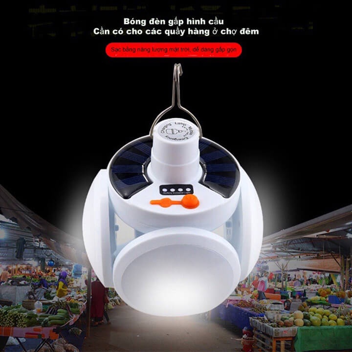 Bóng đèn led tích điện 40W, năng lượng mặt trời hình 4 Cánh Hoa có thể đóng mở