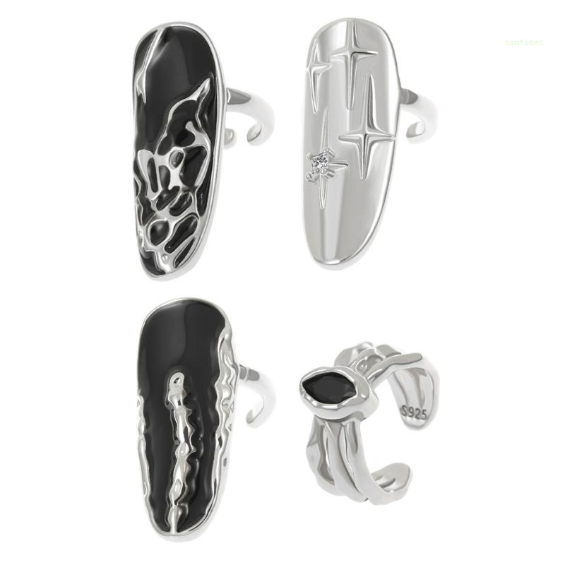 Nhẫn Mở Họa Tiết Kiểu Bất Đối Xứng Phong Cách Punk Hỗ Trợ Trang Trí Móng Nghệ Thuật