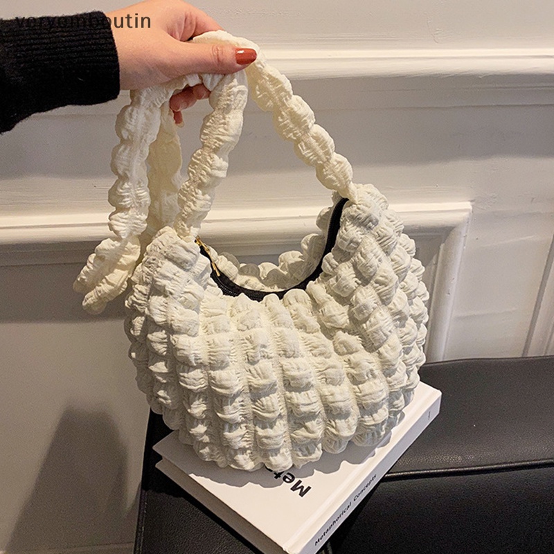Túi Tote Đeo Vai Cotton Sức Chứa Lớn Xếp Ly Chần Bông Họa Tiết Kẻ Sọc Thời Trang Cho Nữ n