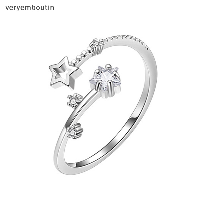 Nhẫn Hở Hình Ngôi Sao Năm Cánh Màu Sắc Bạc Đính Đá Zircon Có Thể Điều Chỉnh Phong Cách Hàn Quốc Cho Nữ