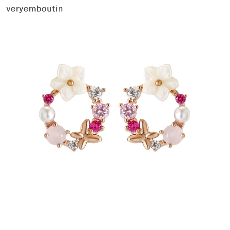 1 Đôi Bông Tai Hình Hoa Đính Đá Bằng Hợp Kim Phong Cách Hàn Quốc Dành Cho Nữ
