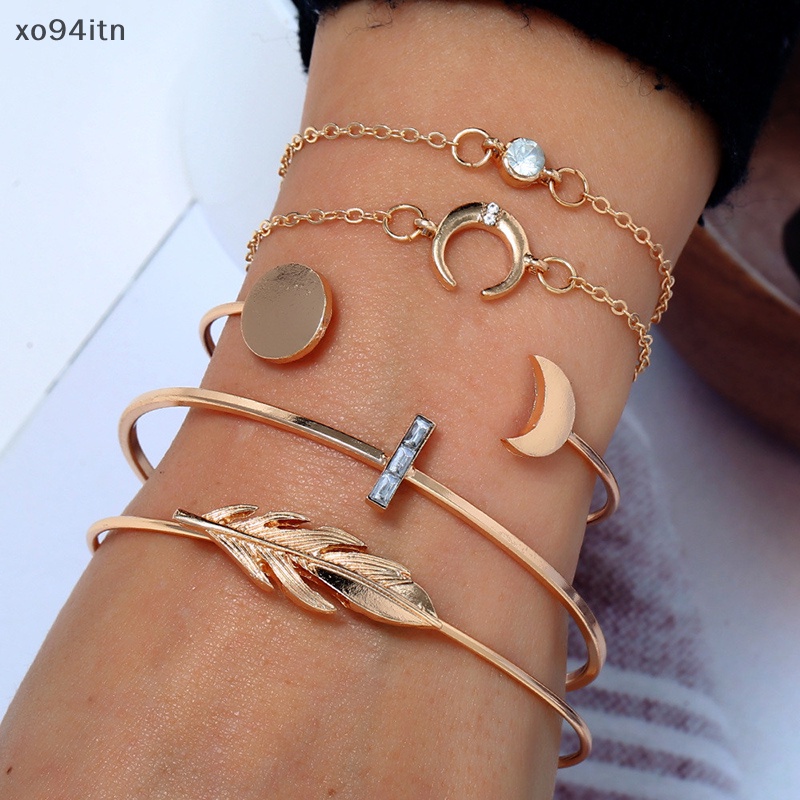 Vòng Đeo Tay Đính Đá Hình Mặt Trăng / Mặt Trời / Lá / Lá Tua Rua Thời Trang Cho Nữ