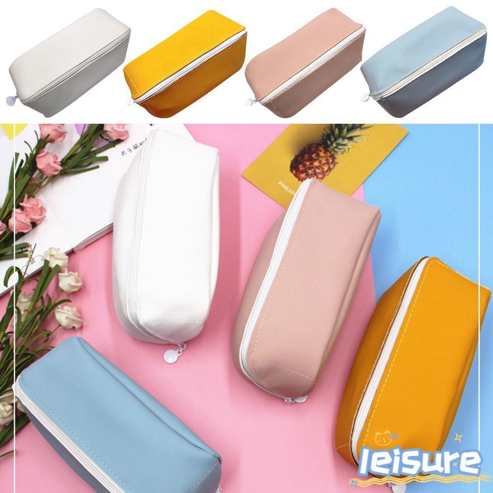 LEISURE Túi Đựng Bút Bằng Da PU Cỡ Lớn Thiết Kế Sáng Tạo