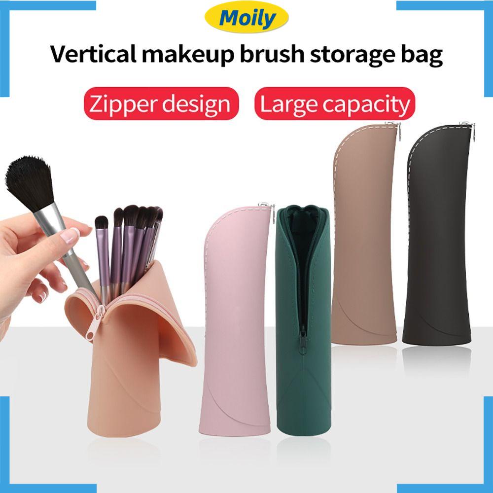 MOILYVN 1 Túi Đựng Cọ Trang Điểm Dạng Đứng Bằng Silicone Sức Chứa Lớn Có Khóa Kéo Cho Nữ