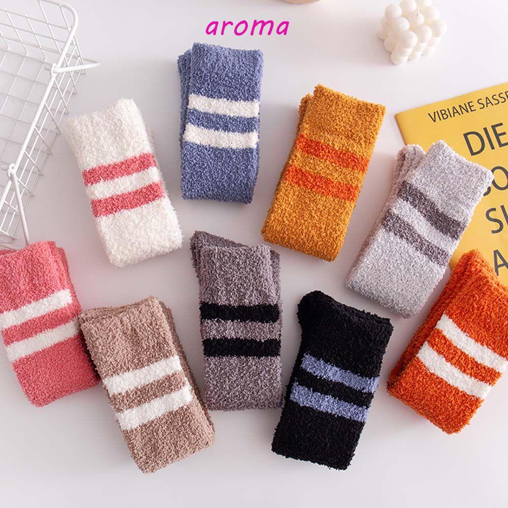 AROMA Vớ Lông Cừu San Hô Mềm Mại Họa Tiết Kẻ Sọc Đơn Giản Thoải Mái Thời Trang Thu Đông Cho Nữ