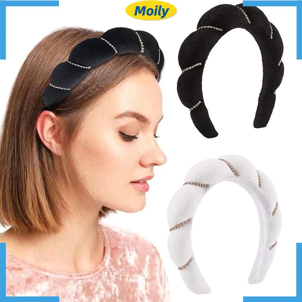 MOILYVN Băng Đô Cài Tóc Bằng Xốp Màu Trơn Đính Đá Dùng Rửa Mặt / Spa