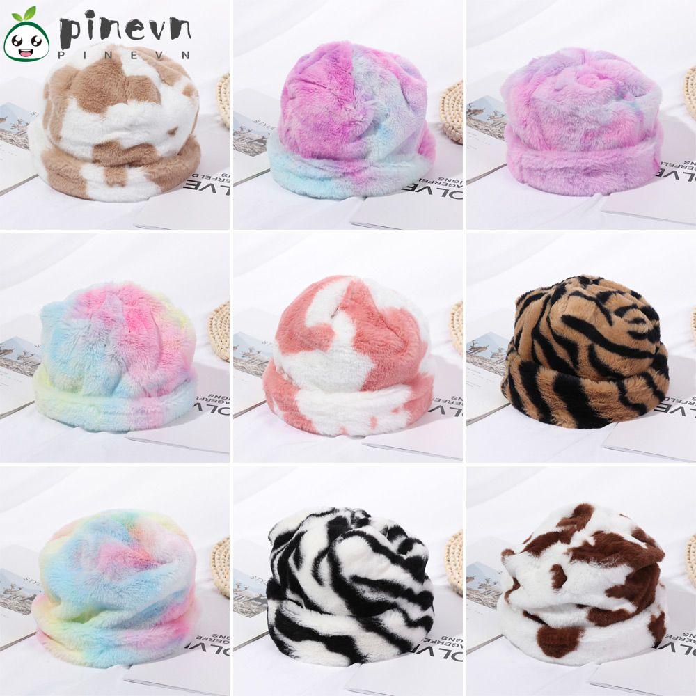 PINEVN Mũ Lông Bò Ấm Áp Màu Cầu Vồng Họa Tiết Ngựa Vằn Dành Cho Nam Và Nữ