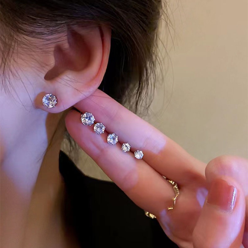 Set 3 Đôi Khuyên Tai Tròn Mạ Bạc Đơn Giản Cho Nữ