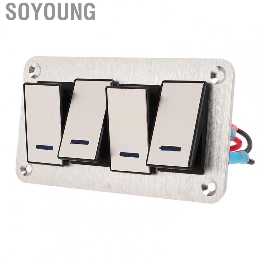 Soyoung 4 Gang Rocker Switch Brushed Process Blue Backlight Marine Boat with DIY  for Cars RVs Buses Trailers UTV
