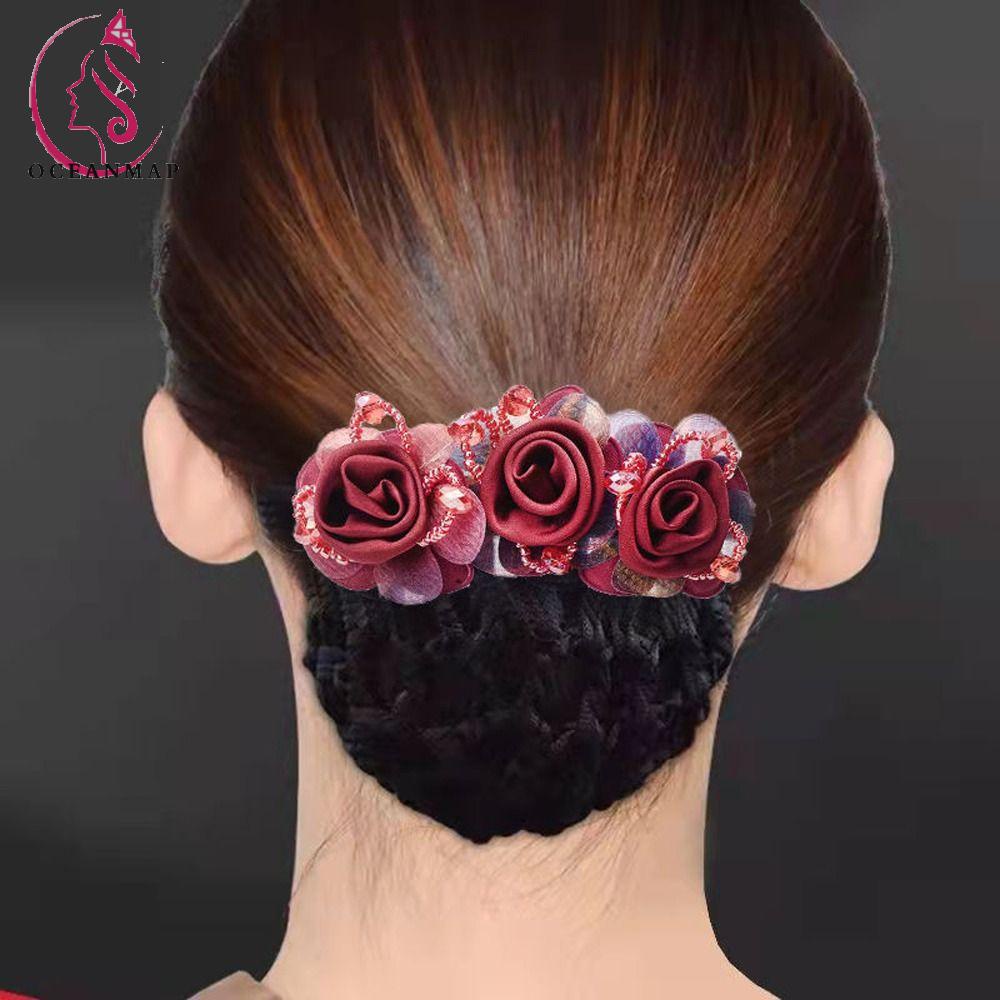 OCEANMAP Kẹp Tóc Lưới Hình Hoa Đính Hạt Phong Cách Vintage Hàn Quốc