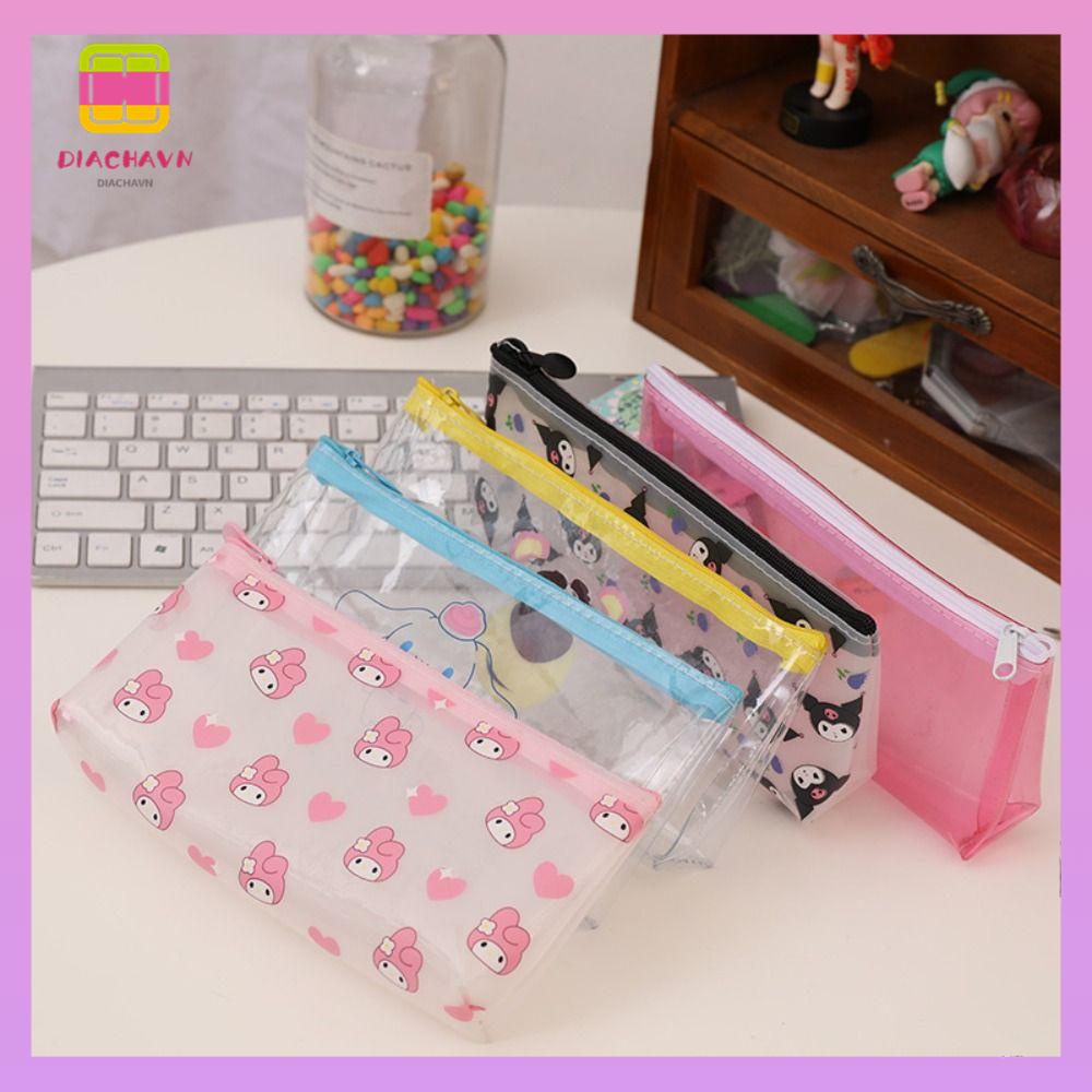 DIACHAVN Túi Đựng Bút Trong Suốt In Hình Kuromi / Melody / Cinnamoroll Có Khóa Kéo Tiện Dụng Cho Học Sinh / Văn Phòng