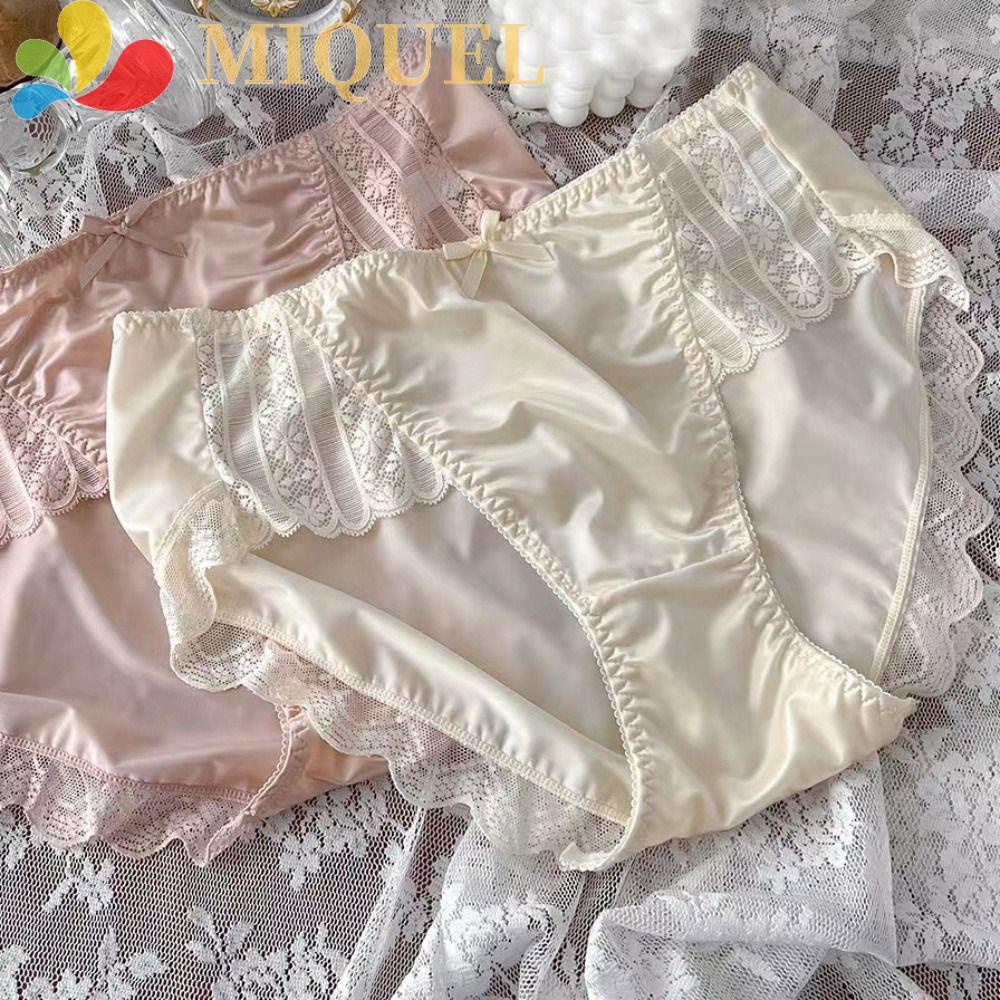 MIQUEL Quần Lót Lụa Satin Mềm Nhẹ Thêu Họa Tiết Đính Nơ Gợi Cảm Cho Nữ