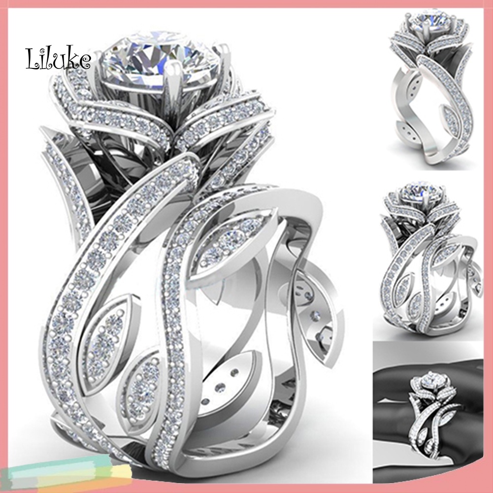 Nhẫn Hợp Kim Trang Trí Hoa Đính Đá Nhiều Màu Sắc Cho Nữ