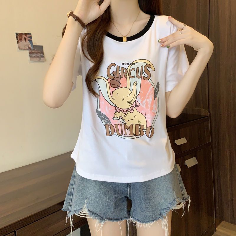 Áo Thun Tay Ngắn Dáng Rộng In Họa Tiết Màu Sắc Tương Phản Thời Trang Cho Nữ Có 4 Màu