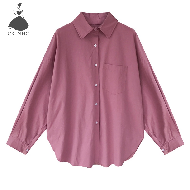 Áo Sơ Mi Dáng Rộng Màu Trơn Thiết Kế Đơn Giản Thời Trang Cho Nữ