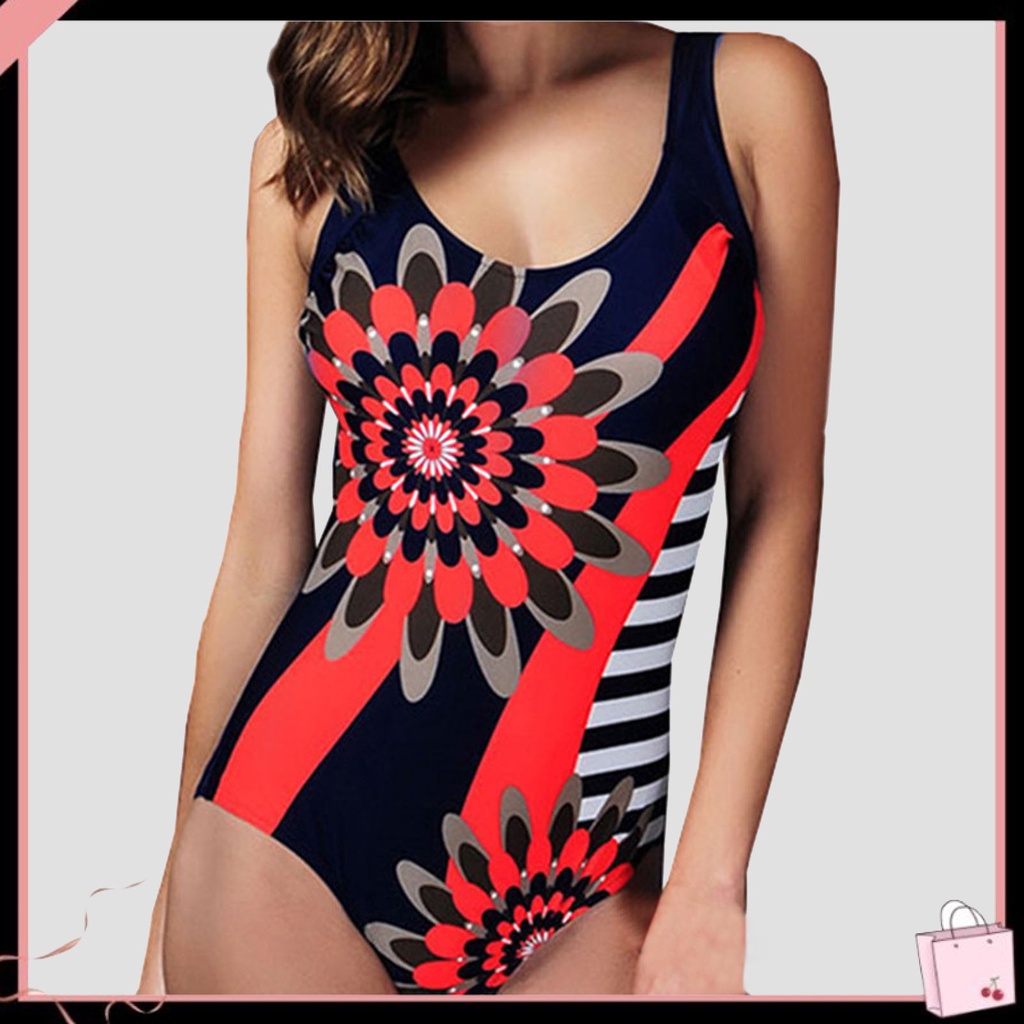 Bộ Đồ Bơi Liền Thân Hai Dây Bản Rộng Cổ Chữ U Họa Tiết Hoa Quyến Rũ Cho Nữ