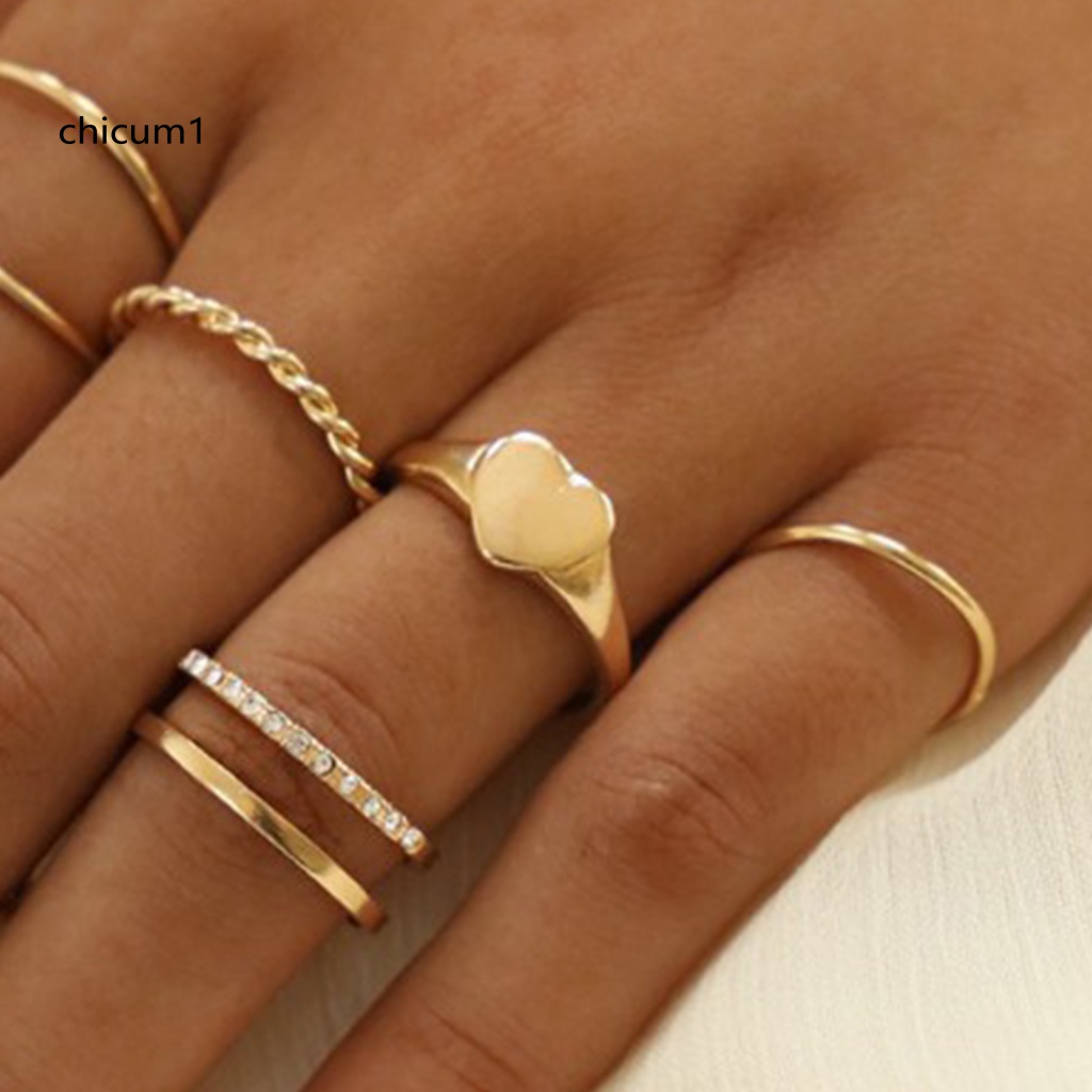 Set 8 Nhẫn Mạ Điện Đính Đá Hình Ngôi Sao Năm Cánh Thời Trang