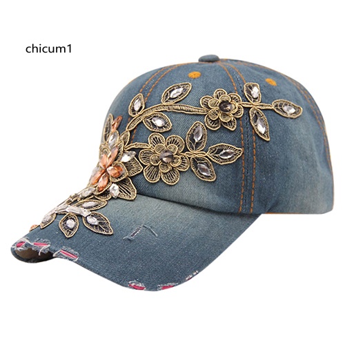 Mũ Lưỡi Trai Denim Thêu Hoa Đính Đá Thời Trang Cho Nữ